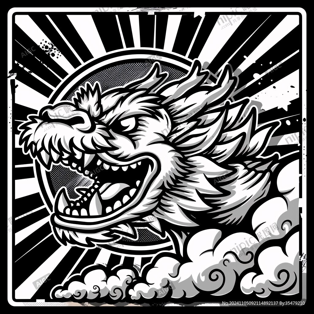 國潮獅線稿
