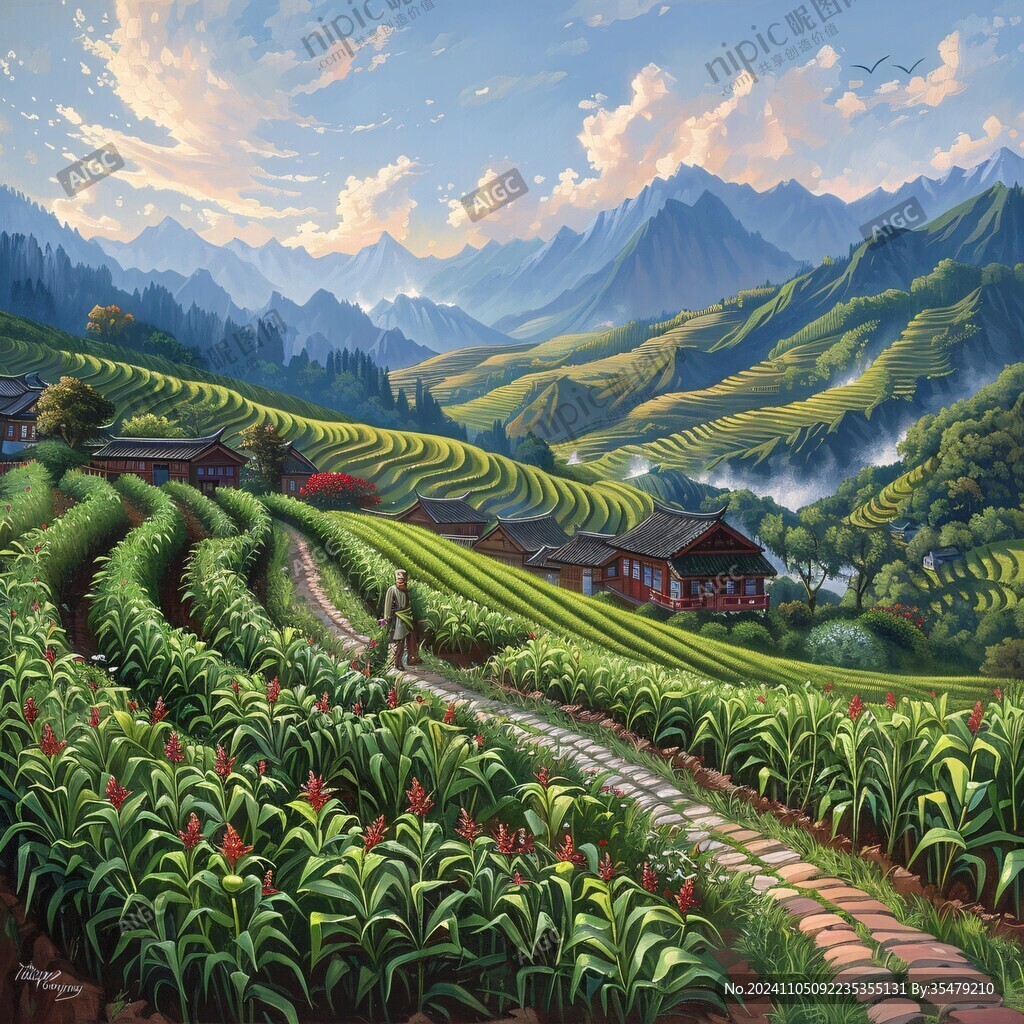 茶園風(fēng)景插畫