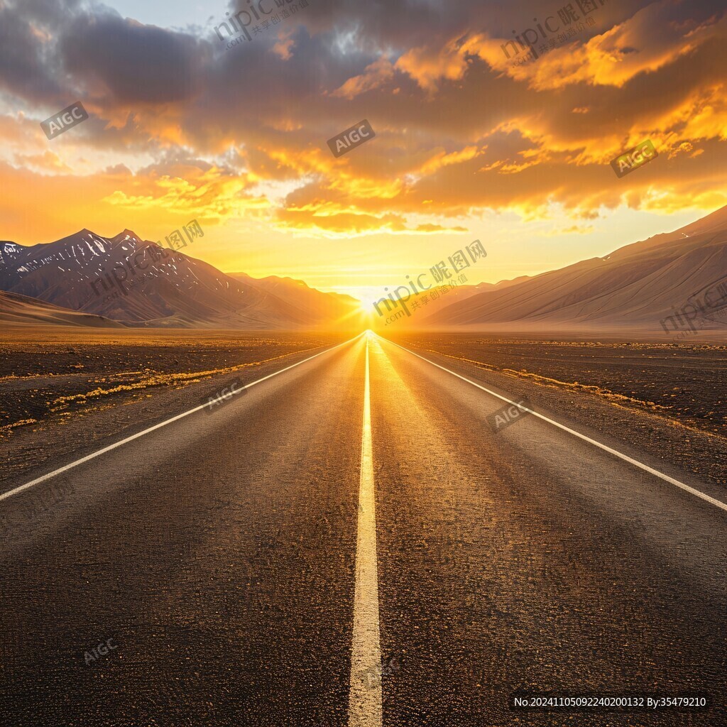 戶外公路晚霞風景