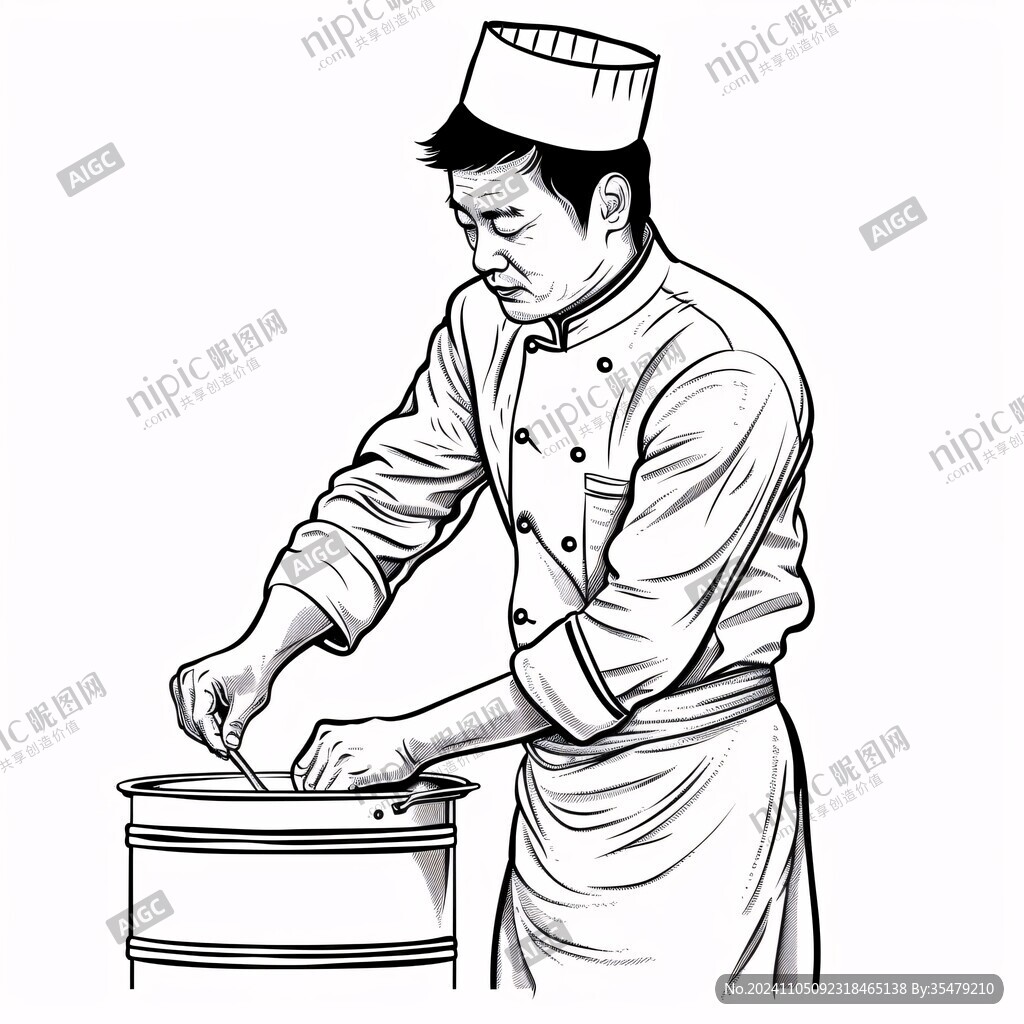 手繪廚師炒料