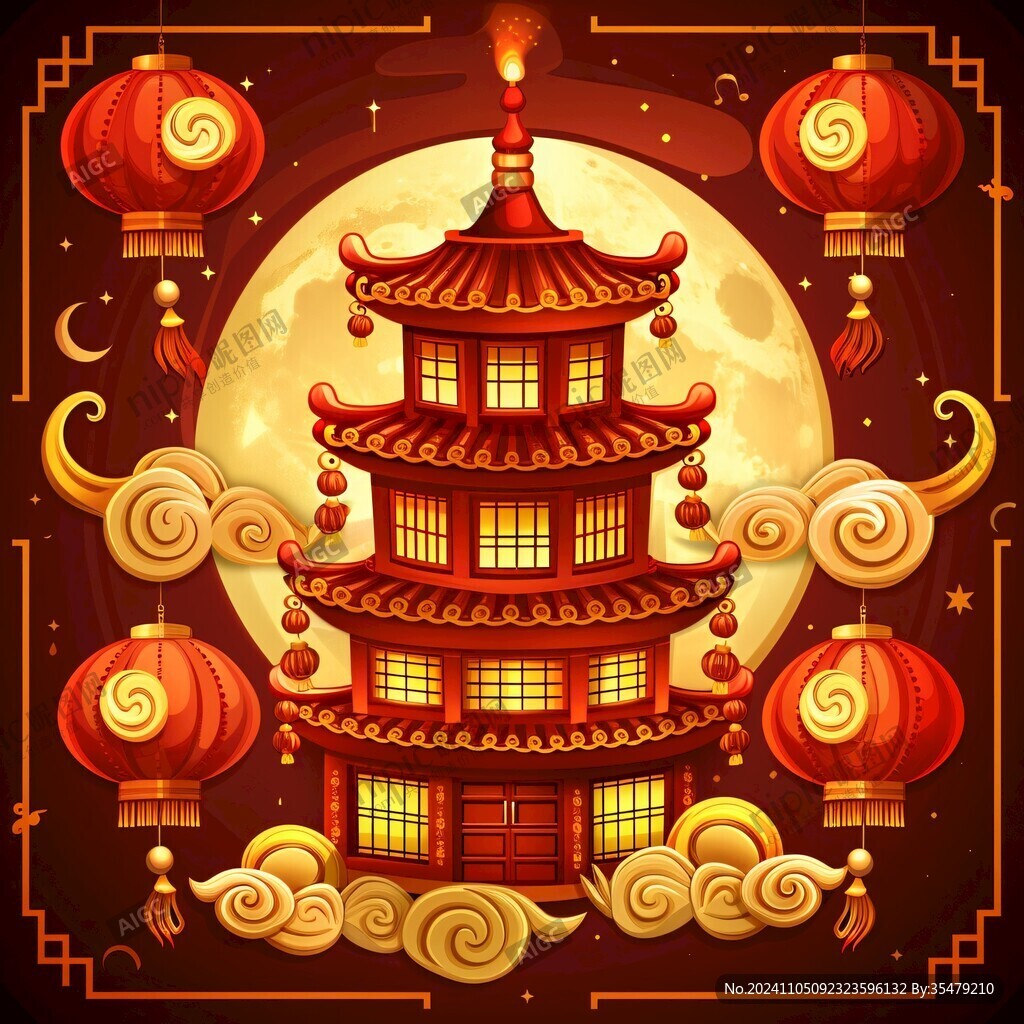 中秋建筑插畫
