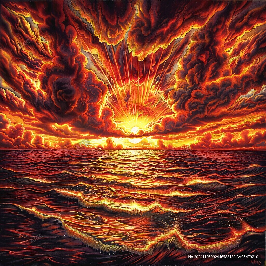 海上落日插畫