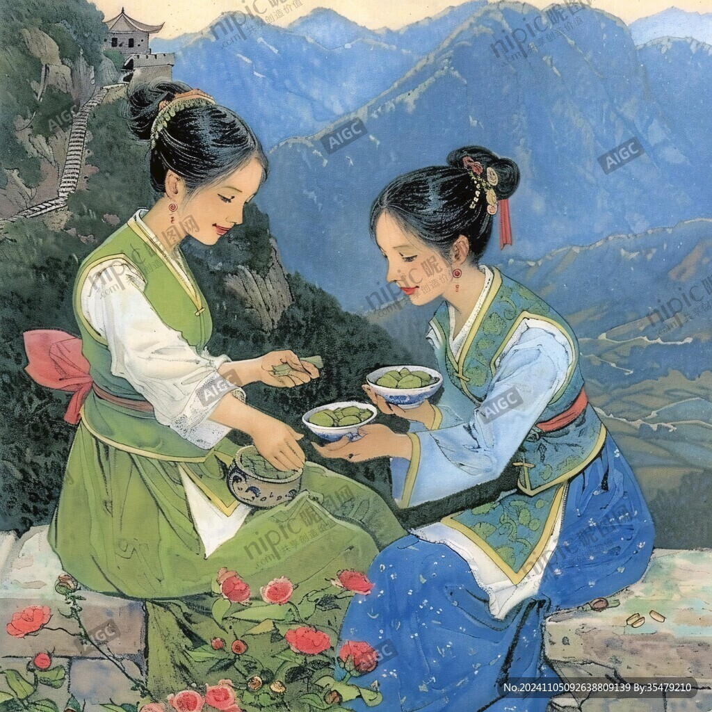 手繪采茶美女