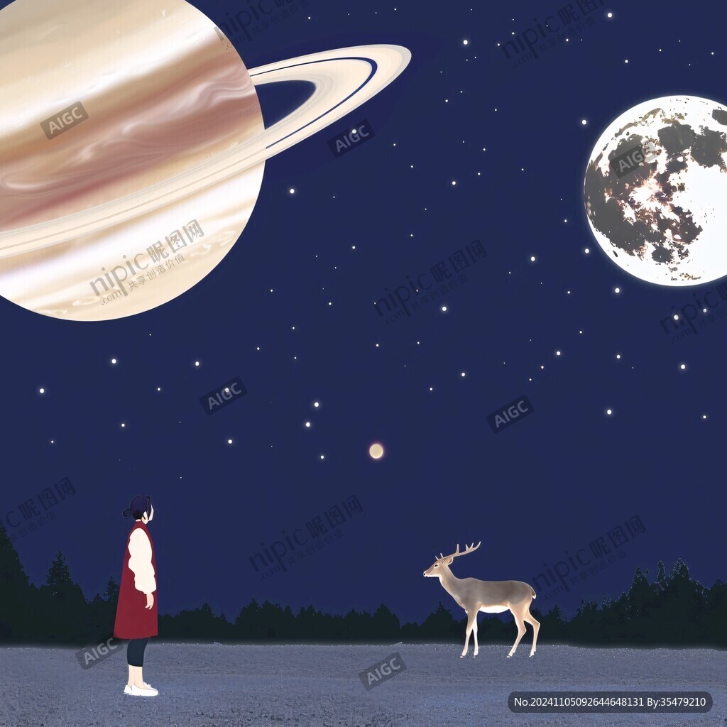 星球鹿插畫