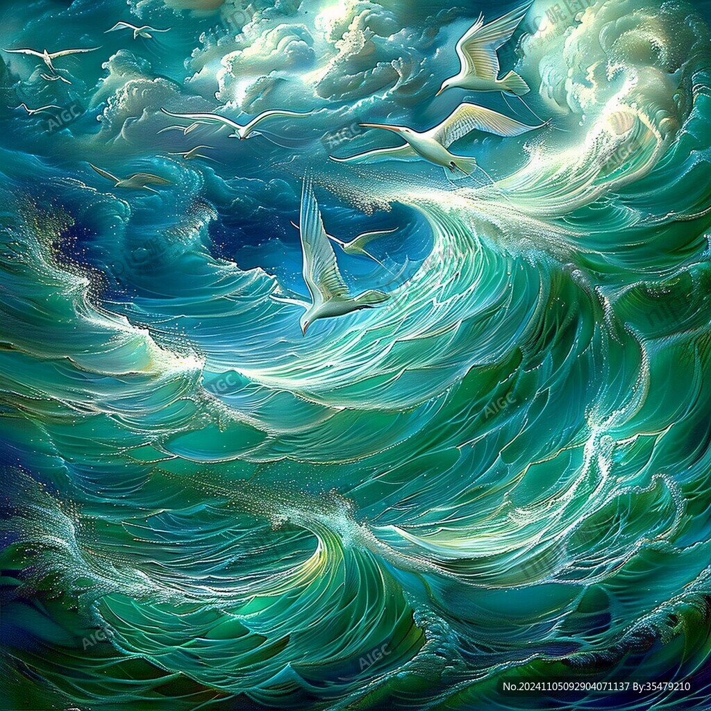 古風海浪包裝插畫