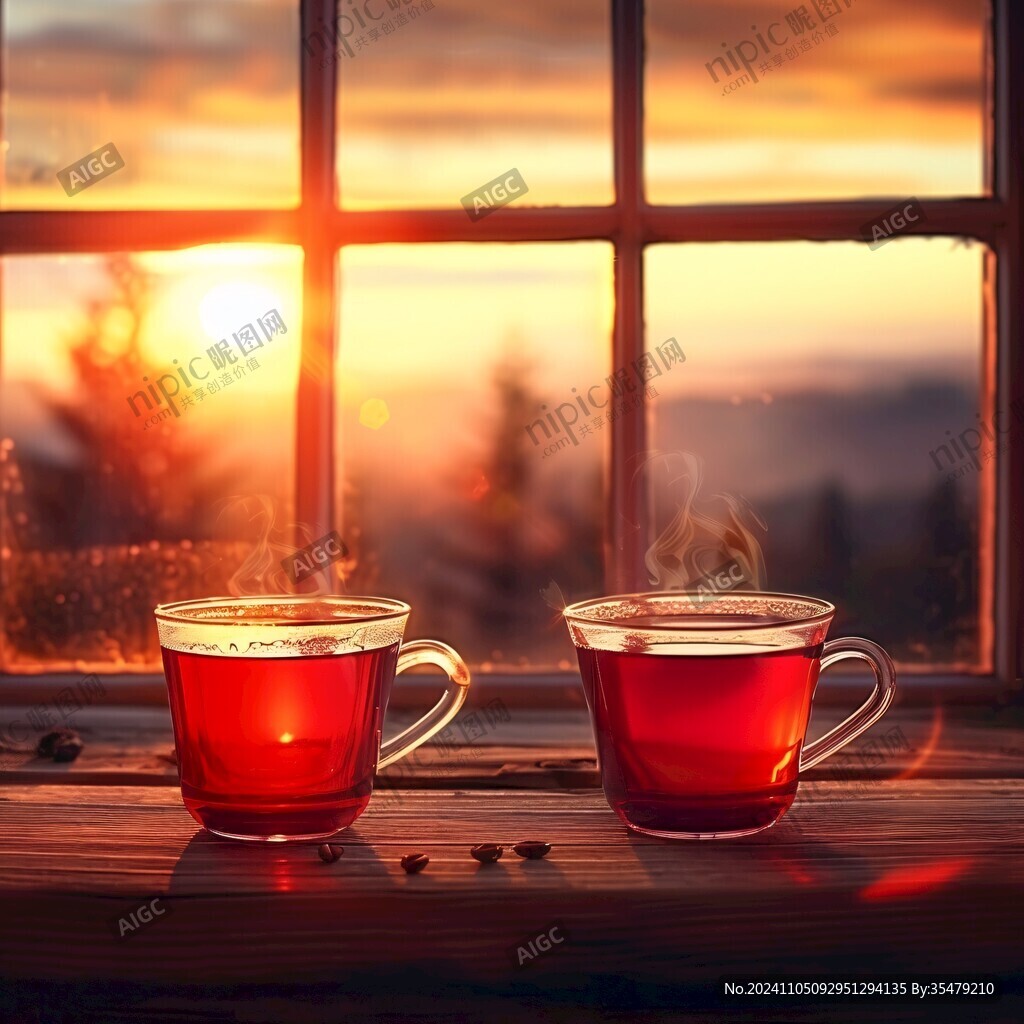 陽光照在兩杯茶上