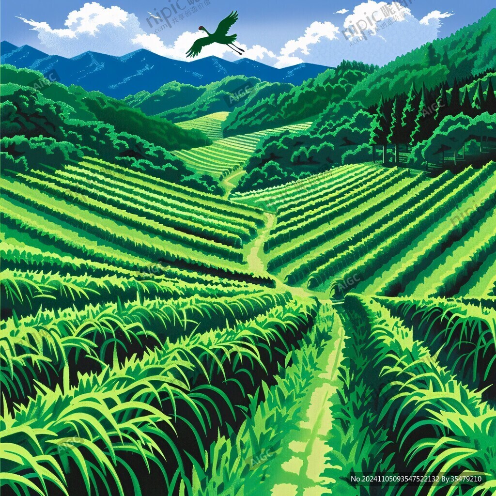 茶園風(fēng)光插畫