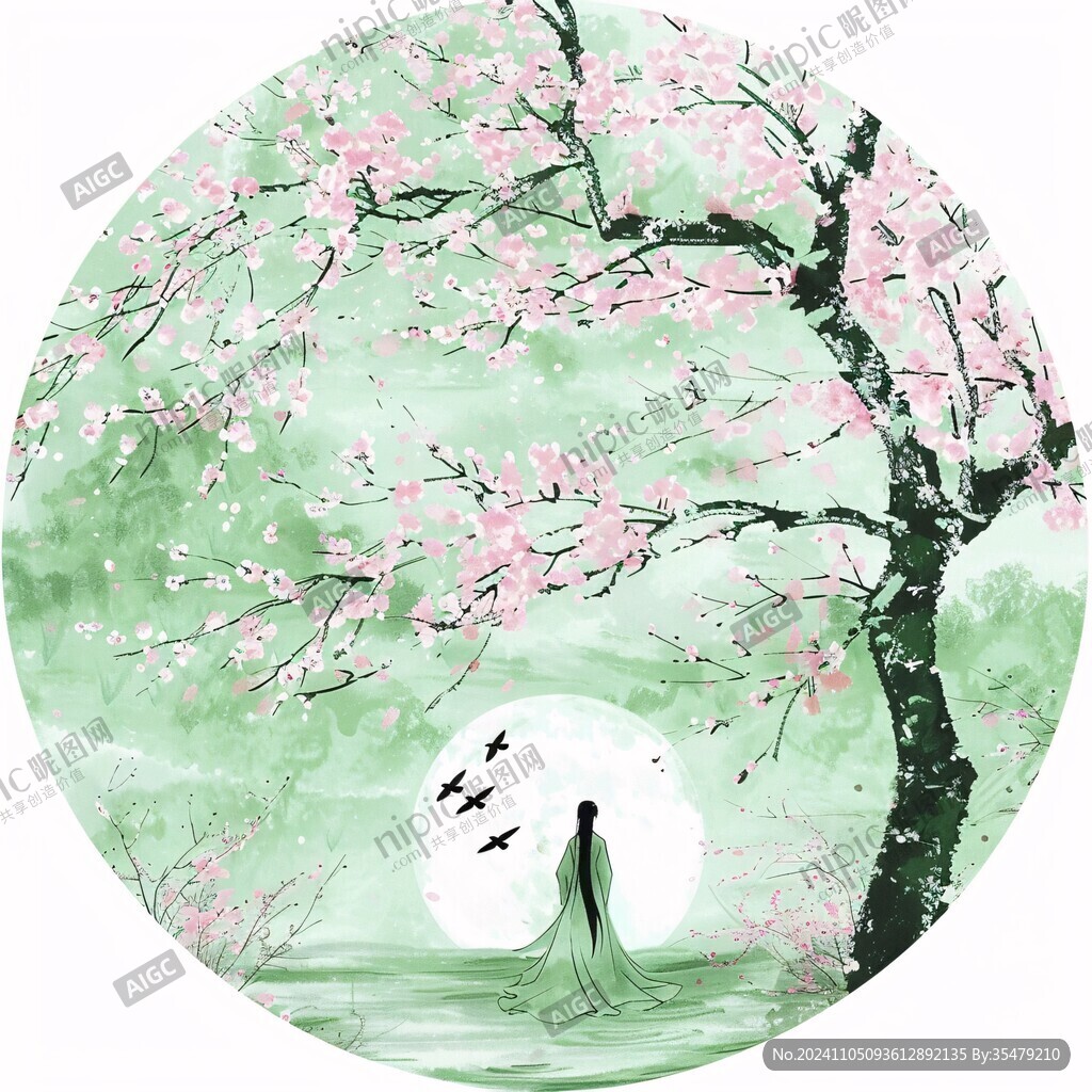 桃花圓形裝飾畫