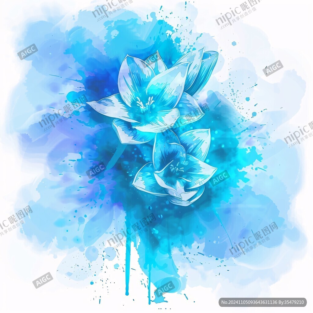 藍(lán)色水墨蓮花