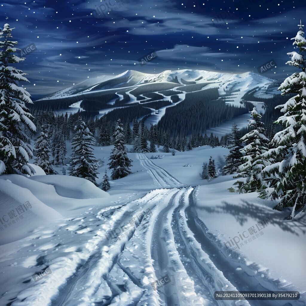 手繪雪夜風(fēng)景無框畫