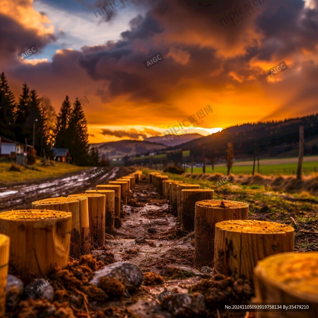 夕陽中的泥巴路