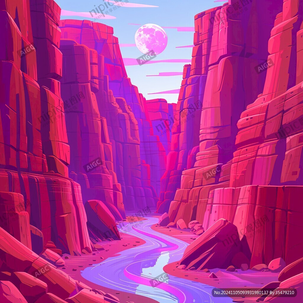 粉紅色的外星洞穴和河流