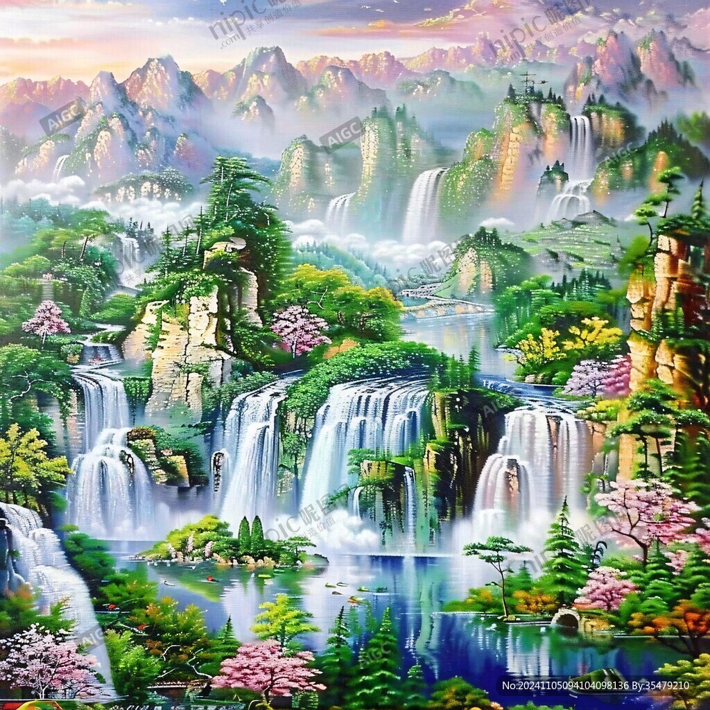 流水生財(cái)風(fēng)景畫(huà)