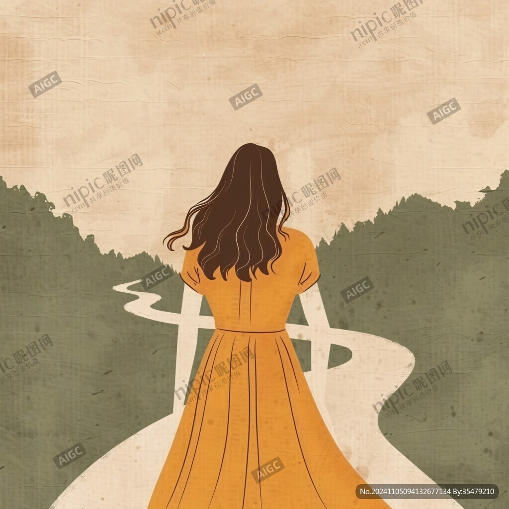 女孩背影插畫