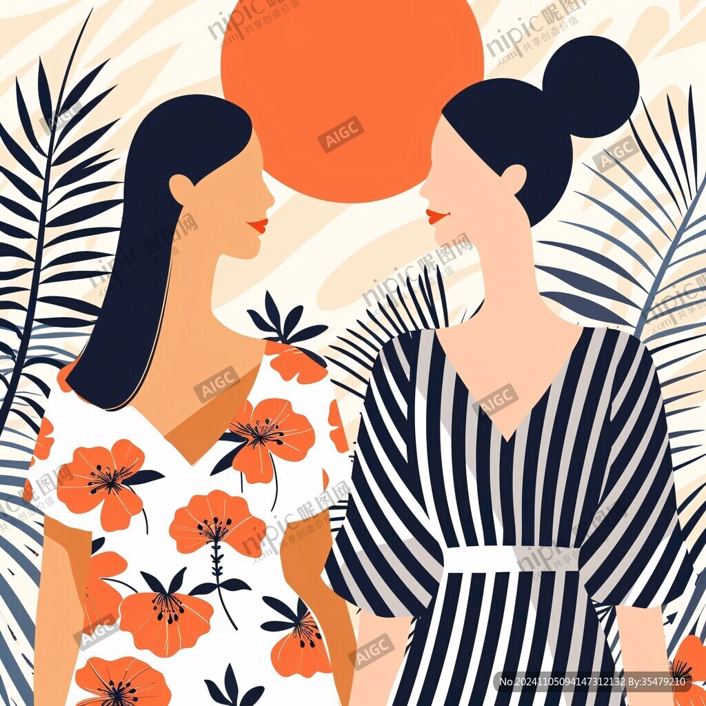 扁平風(fēng)插畫閨蜜女孩