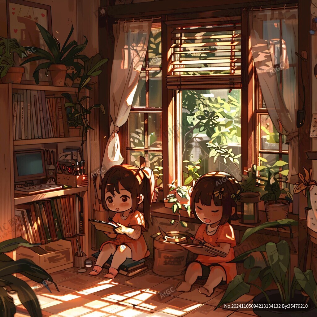 午后的小女孩插畫