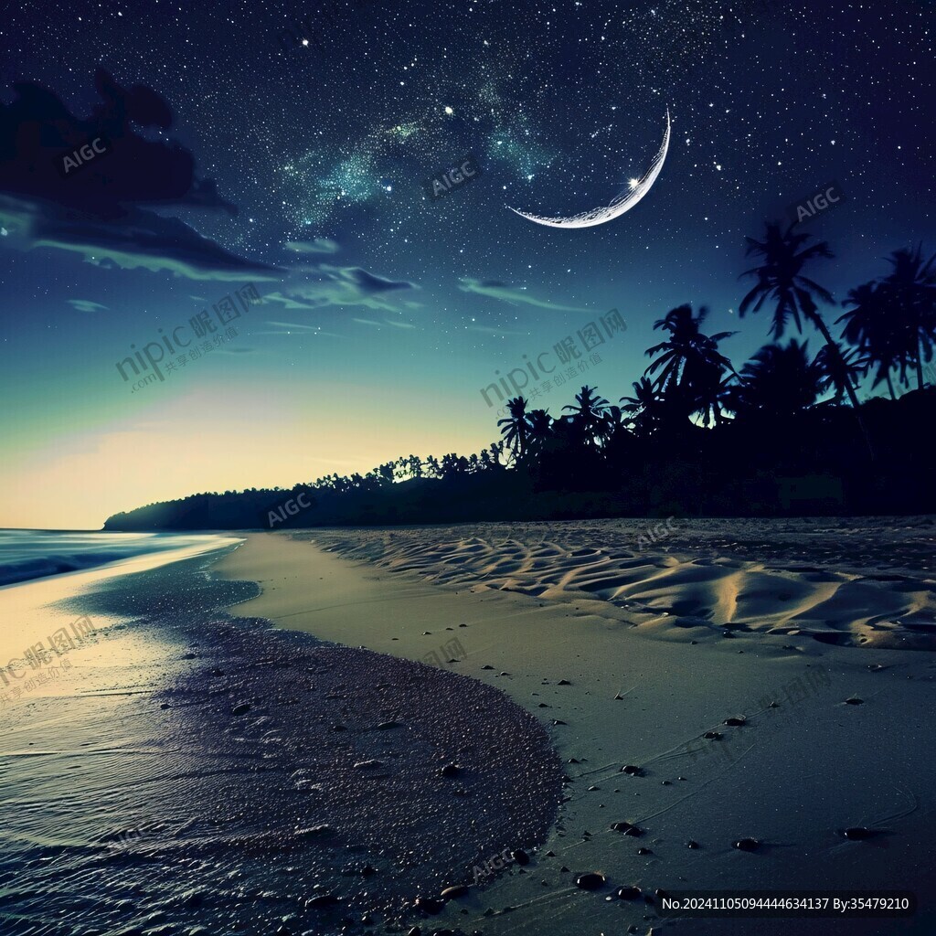 寧靜浪漫的海灘夜景