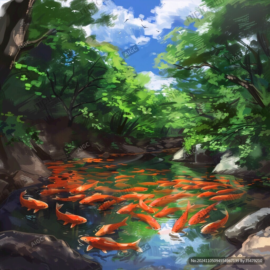 插畫鯉魚群