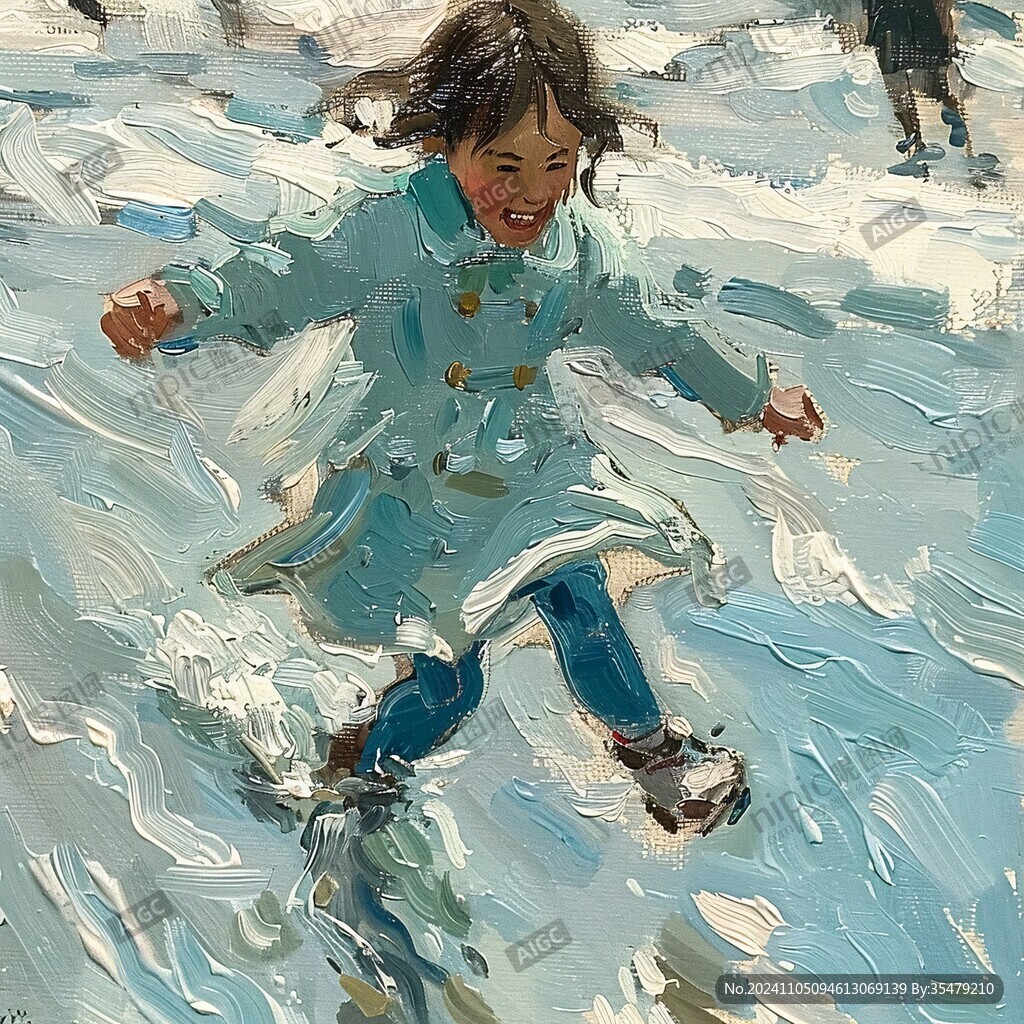 踩水的小孩