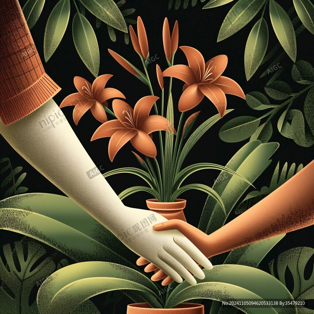 手捧鮮花插畫
