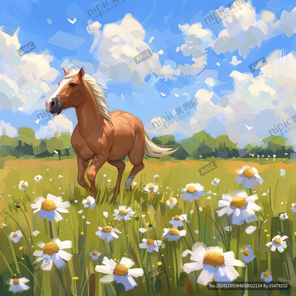 花海里奔跑的野馬