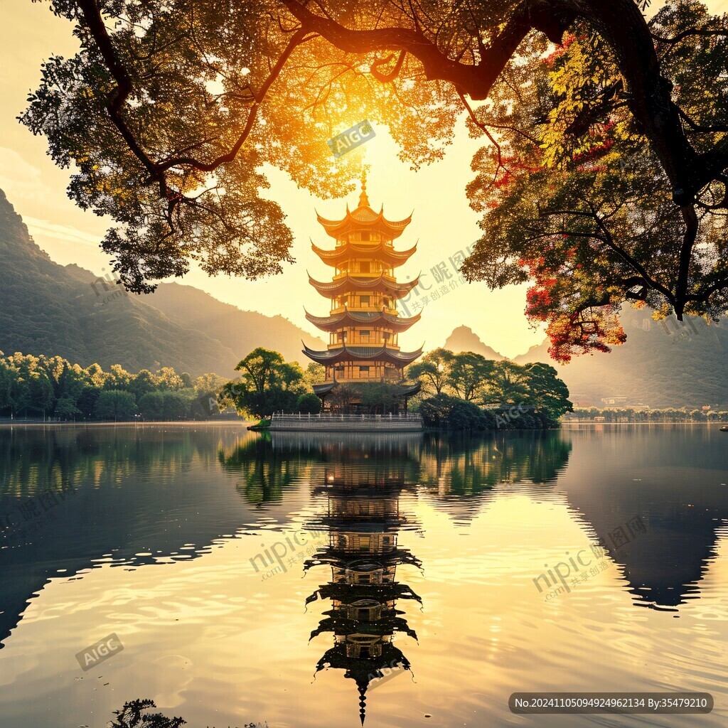 清晨陽光照耀龍峰塔