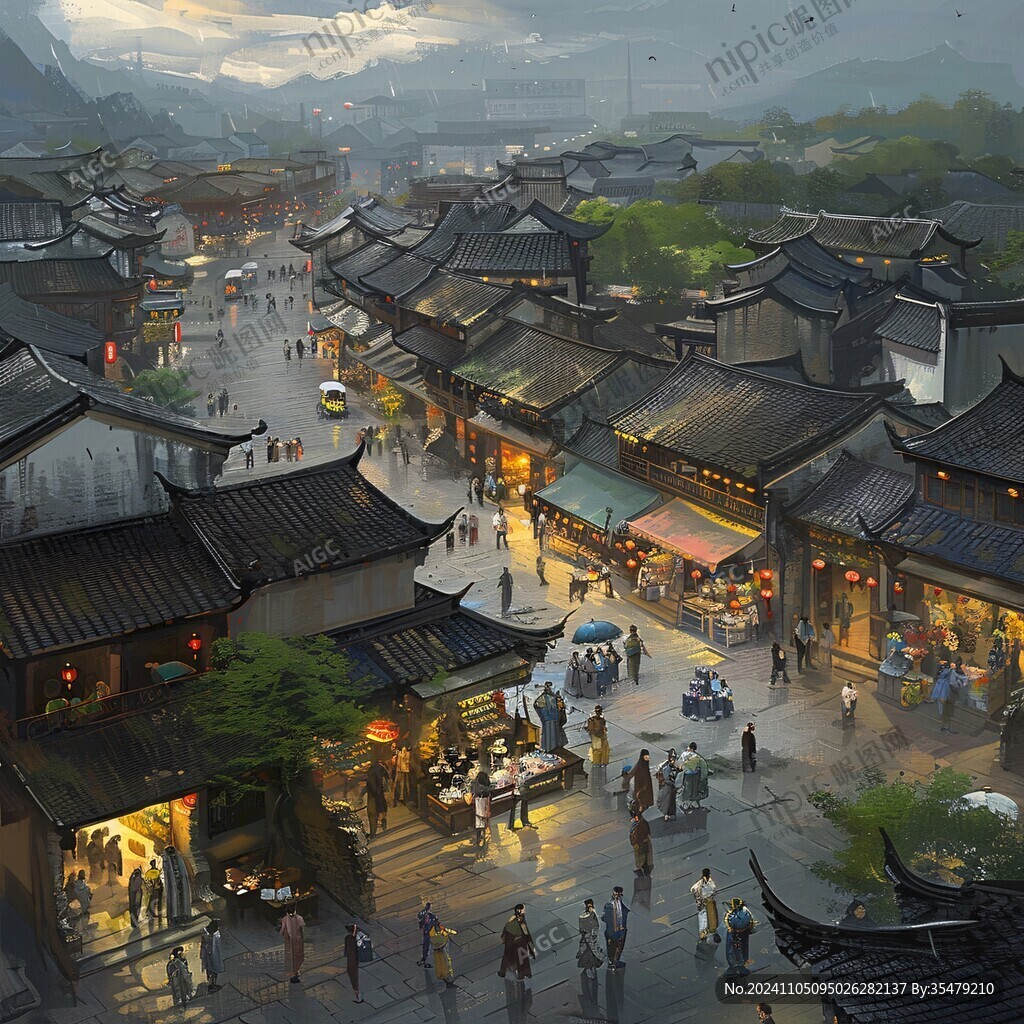 寫實(shí)古鎮(zhèn)插畫