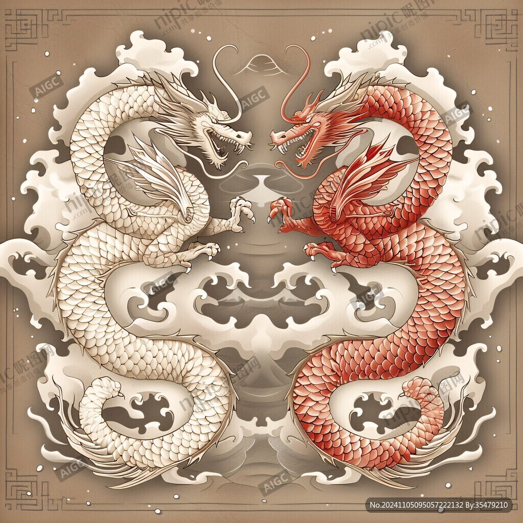 雙龍戲珠插畫