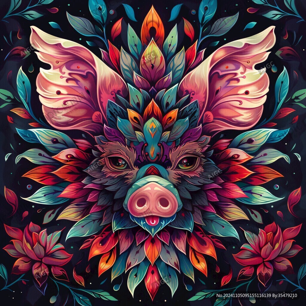 國潮豬插畫