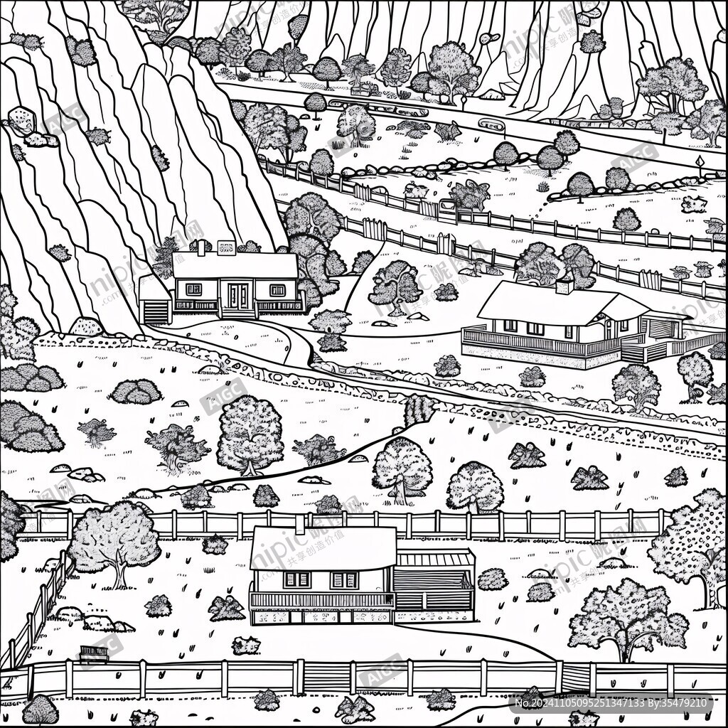 線描鄉(xiāng)村場景