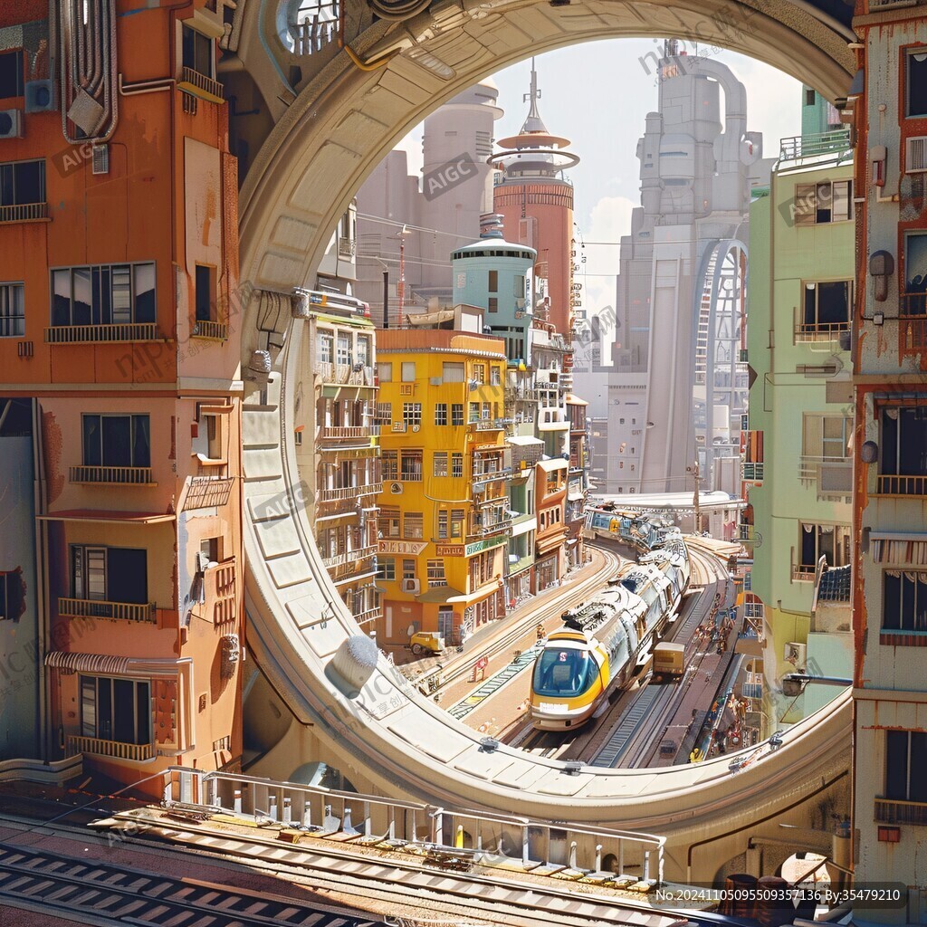 輕軌穿樓插畫