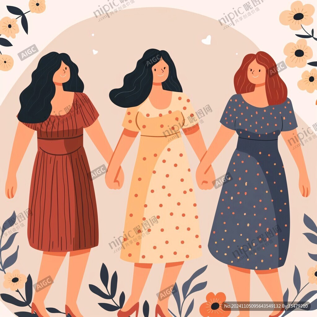 扁平風插畫閨蜜女孩