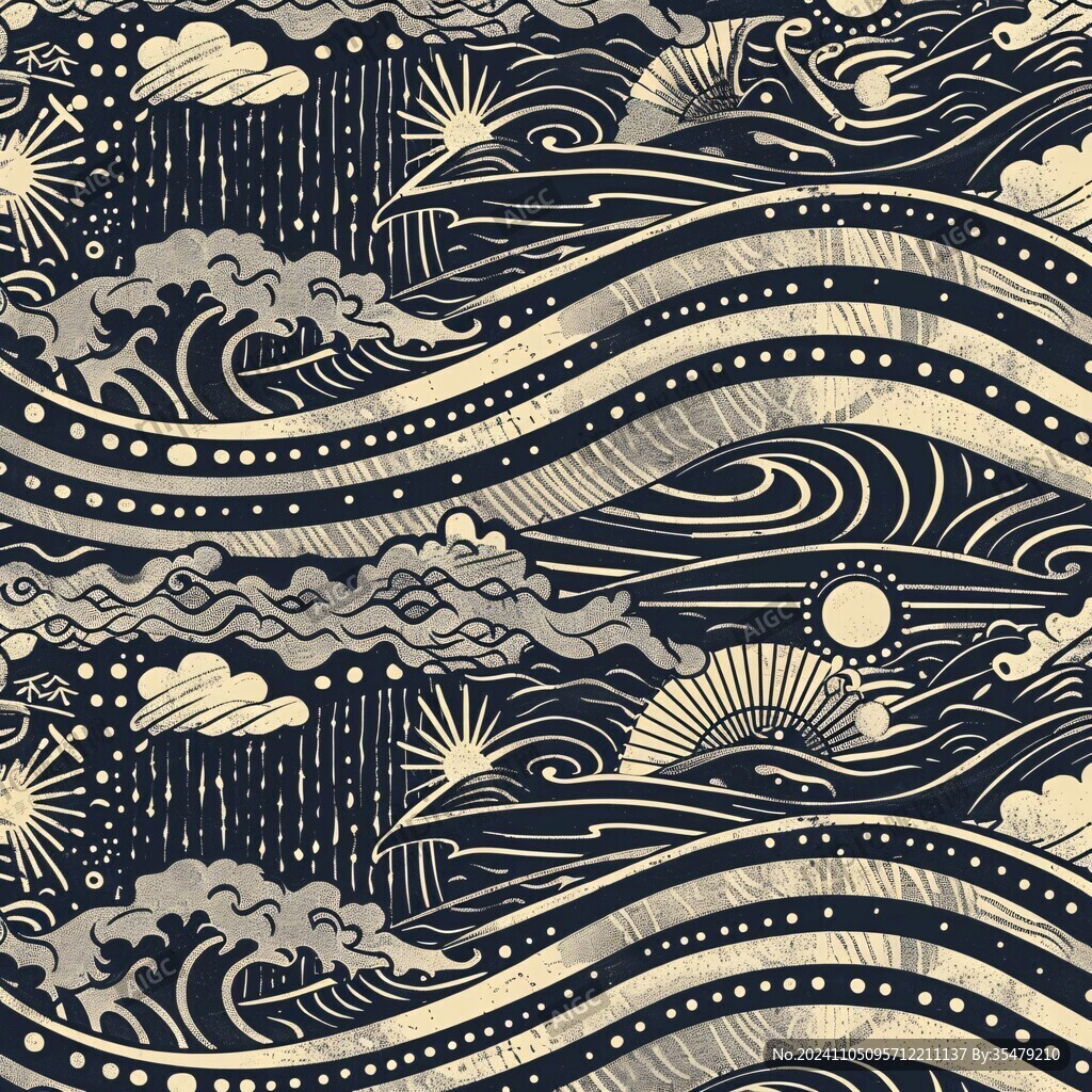國潮浪花底紋