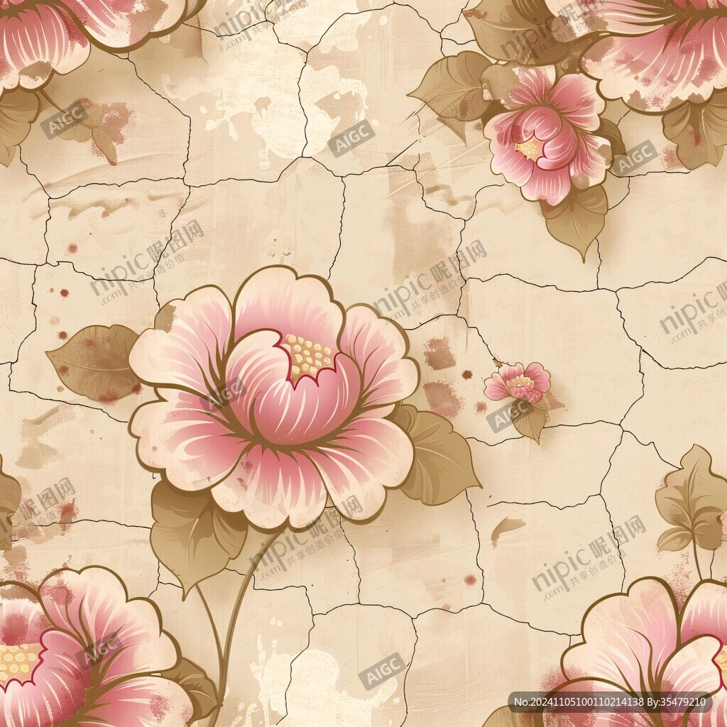土黃色牡丹花紋