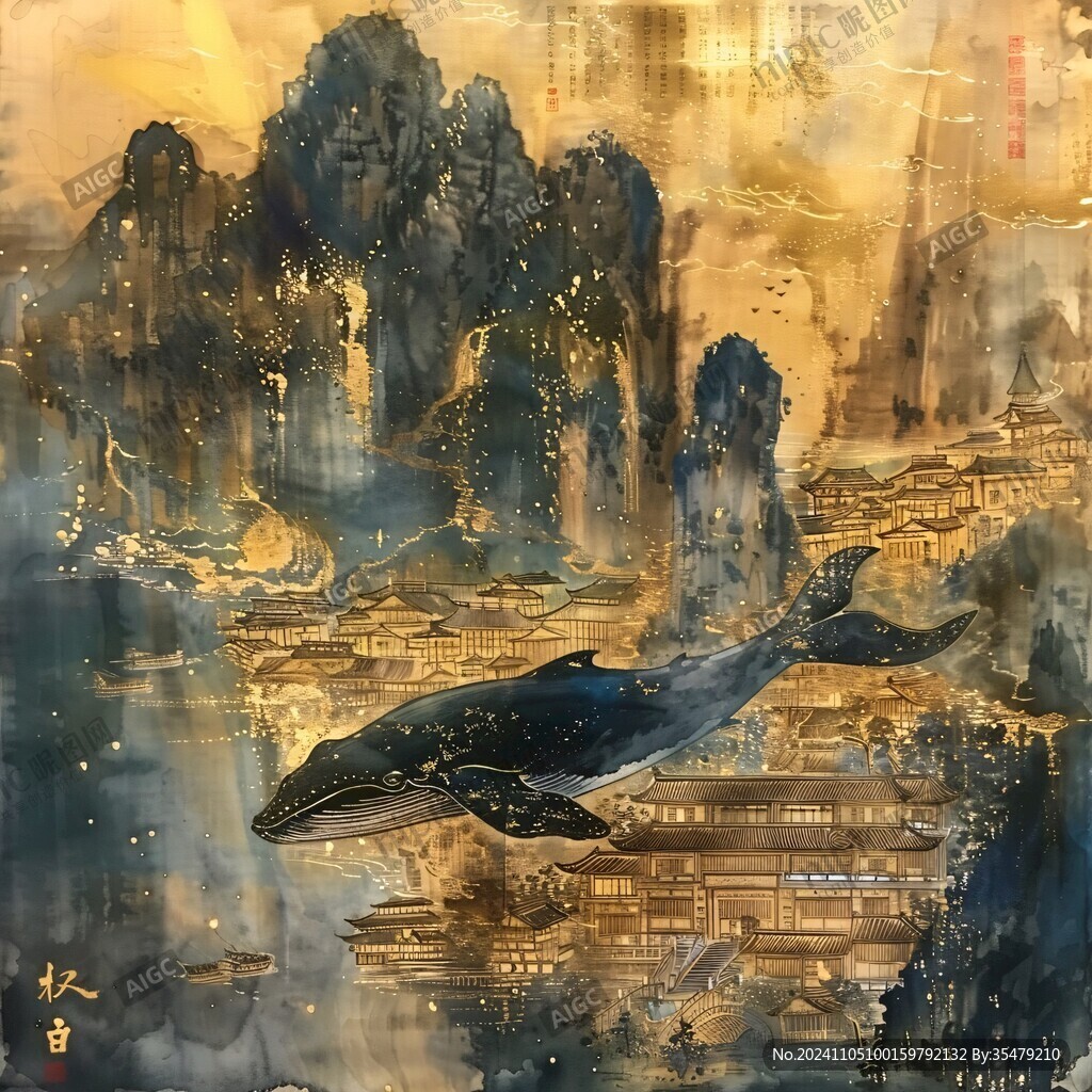 港珠澳彩繪山水水墨