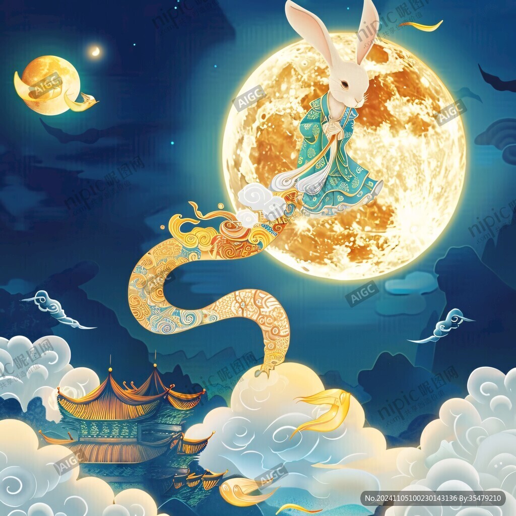 玉兔拜月插畫