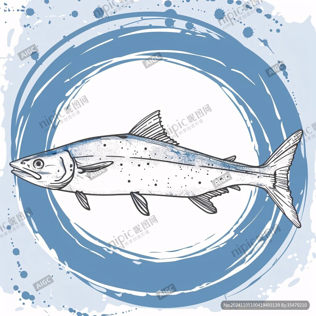 素描三文魚插畫