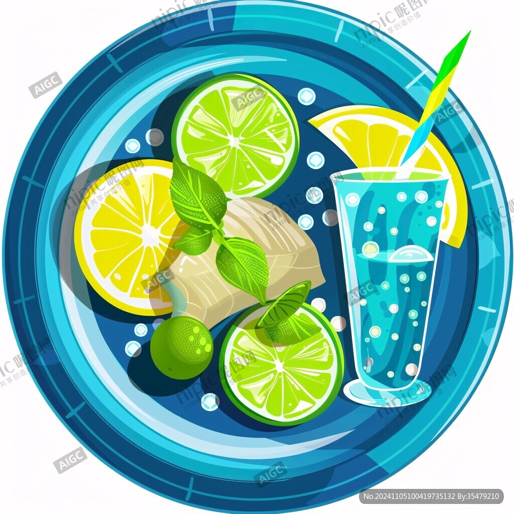 暑期飲品水果插畫