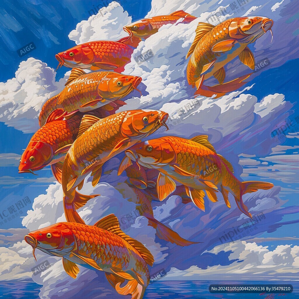 鯉魚玄關裝飾畫手繪云