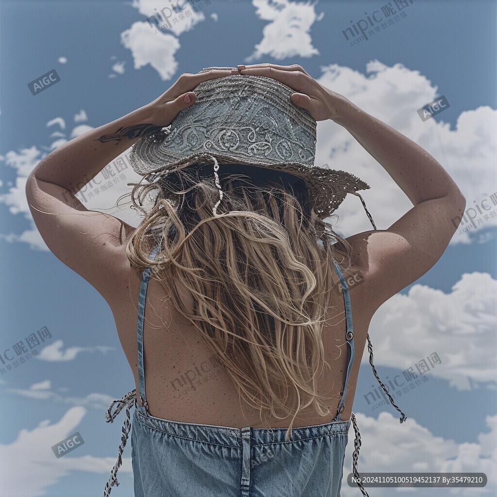 戴草帽女孩揮手背影