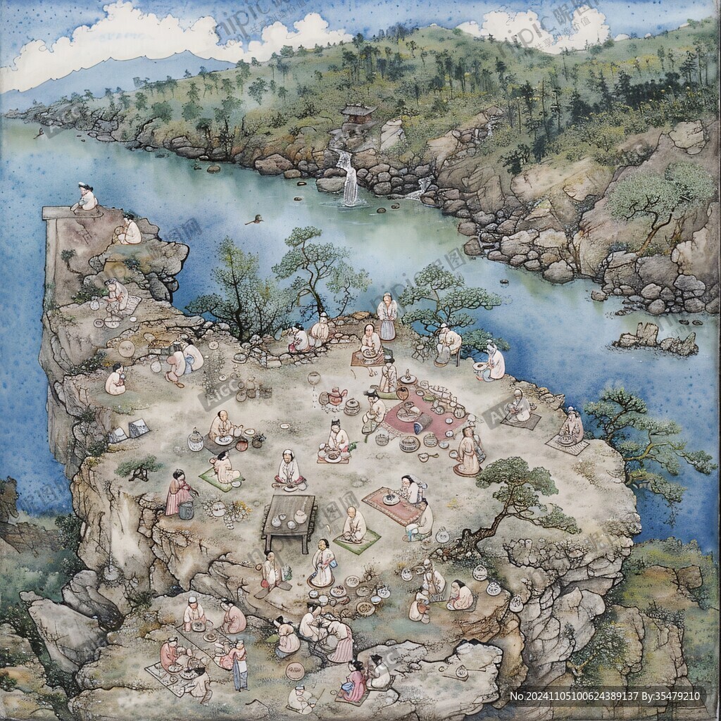 原創(chuàng)水彩八仙過海風光