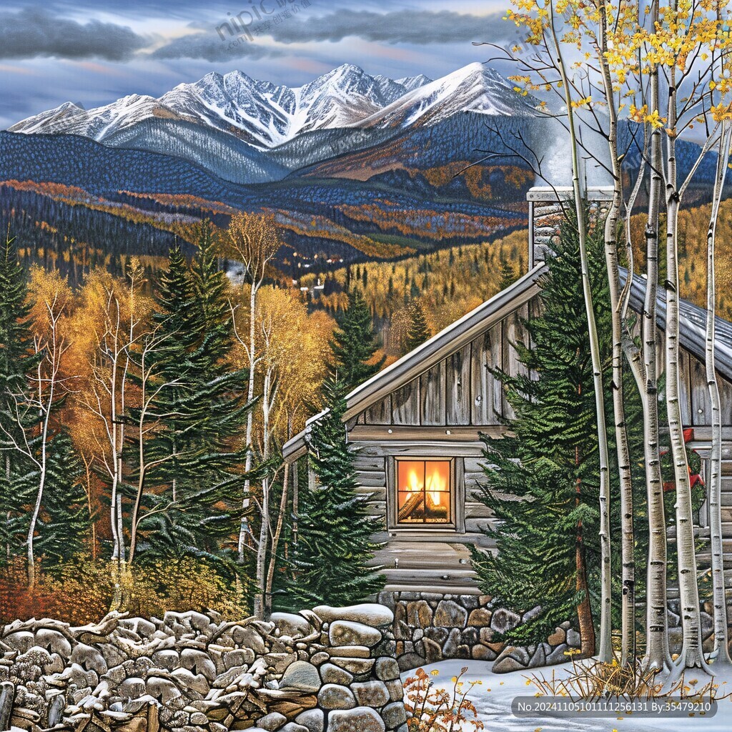 山巒小屋雪景