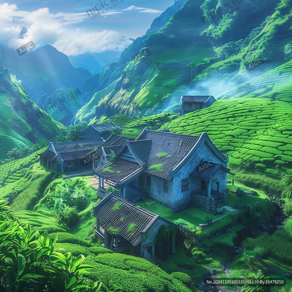 茶園風光插畫