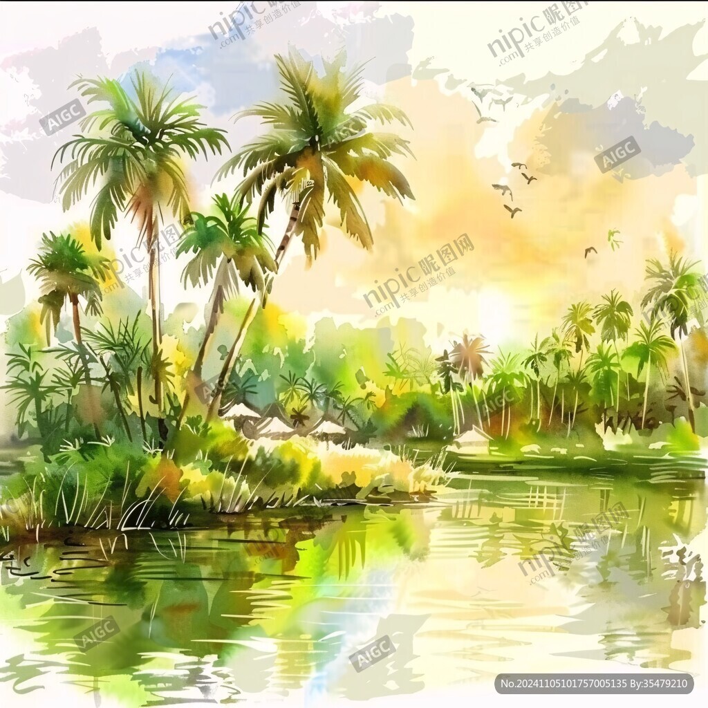 椰子林插畫