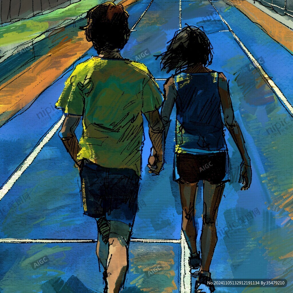 手繪奔跑的少年