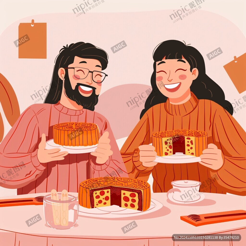 吃月餅插畫(huà)