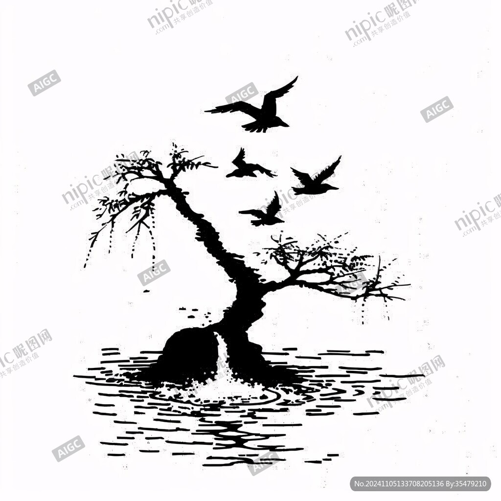 樹鳥剪影圖