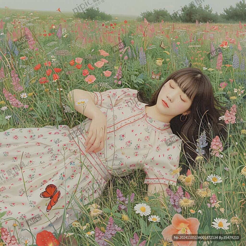 花叢里躺著的女孩