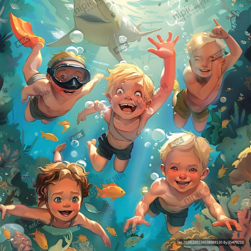 兒童游泳插畫