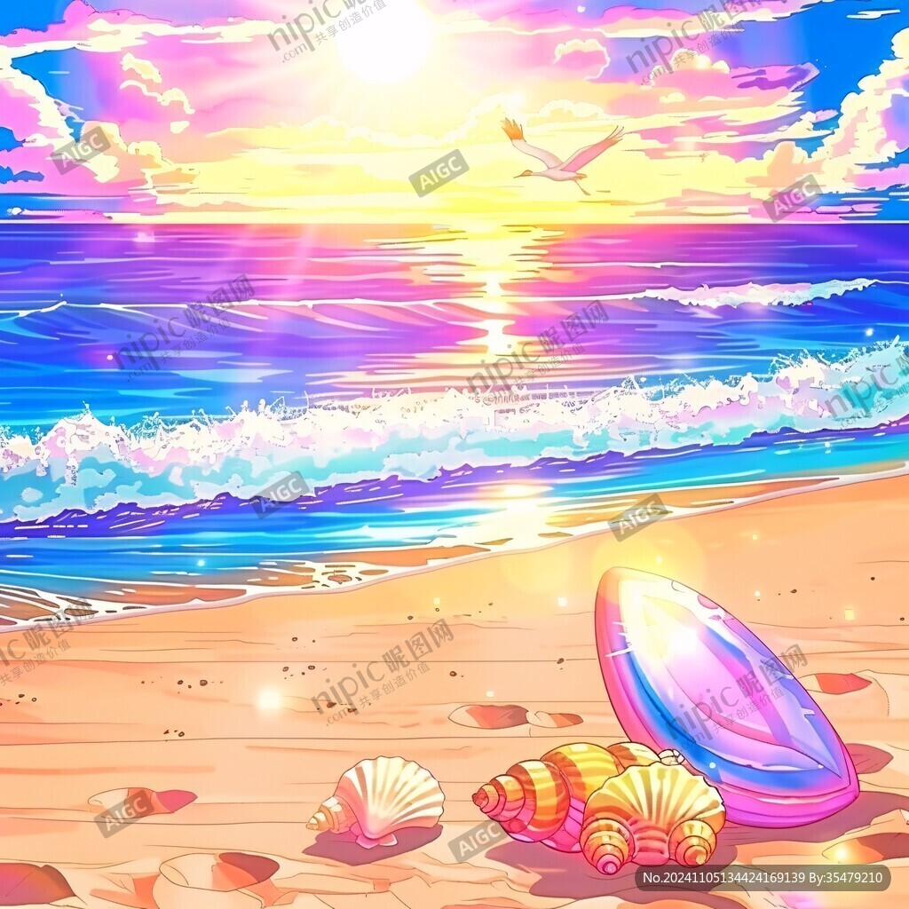 海邊落日插畫